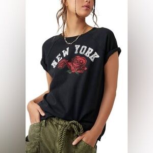 NWOT Free People Care State Flower New York Graphic Tee in Black, size XL